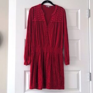 Anthropologie Leifnotes Red Dress Long Sleeve Size M